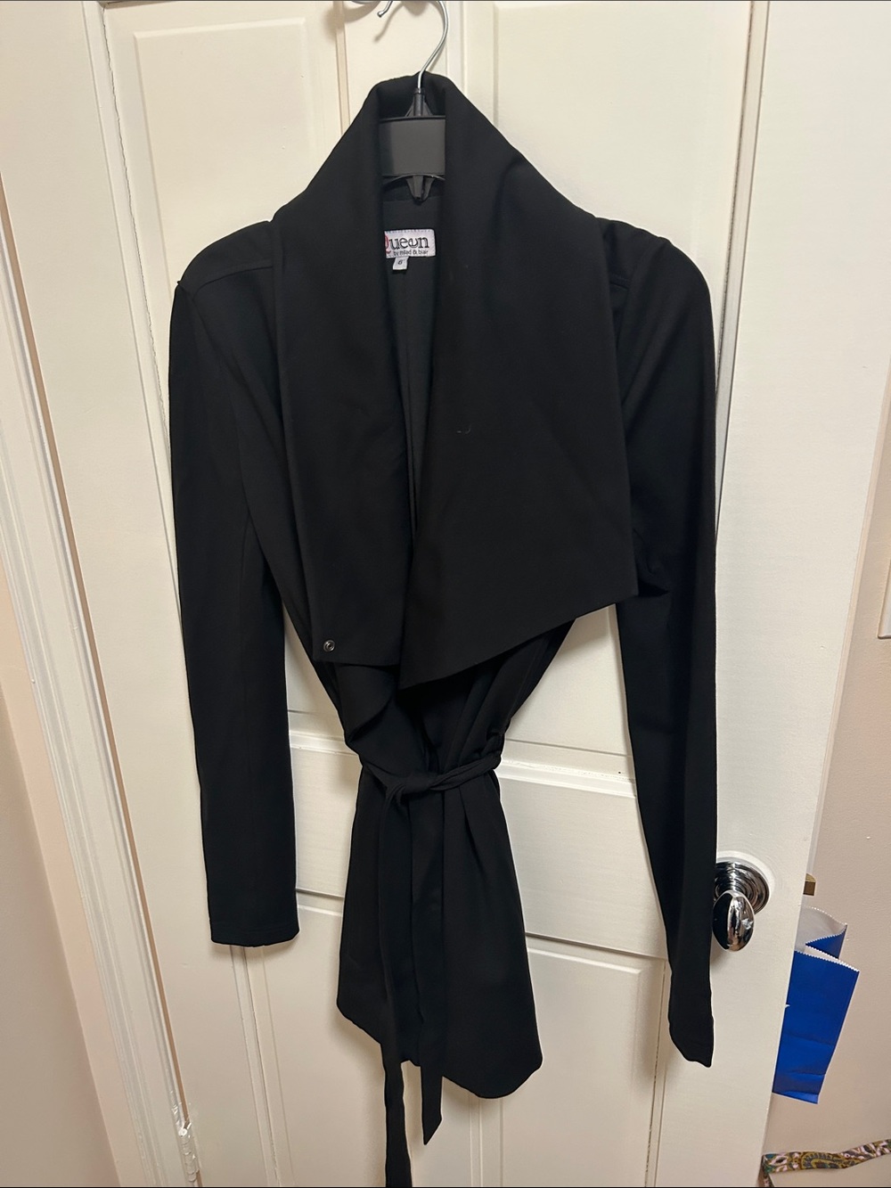 Women's Black Draped Belted Jacket